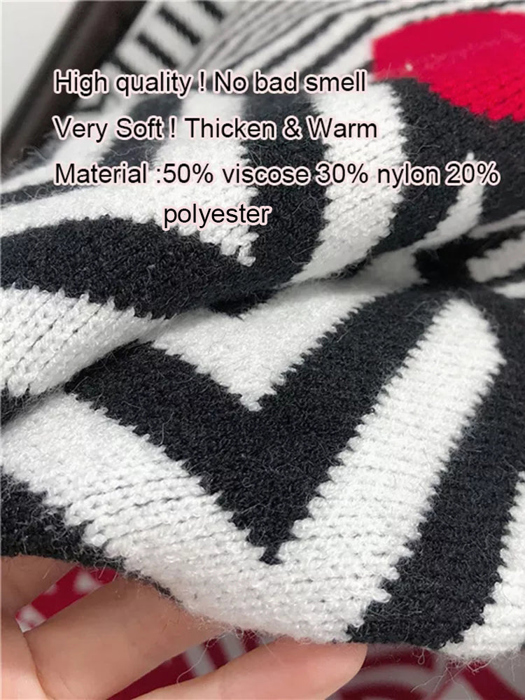 2023 Autumn Winter Women Sweaters Geometric Heart Pattern Long Sleeve Tops Lovely Pullovers Knitted Loose Jumper C-005
