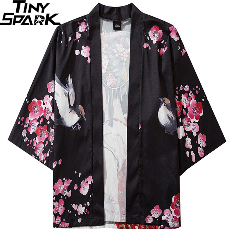 2023 Harajuku Streetwear Kimono Jacket Japanese Geisha Cartoon Hip Hop Men Japan Style Jacket Summer Thin Clothing Loose Kimono