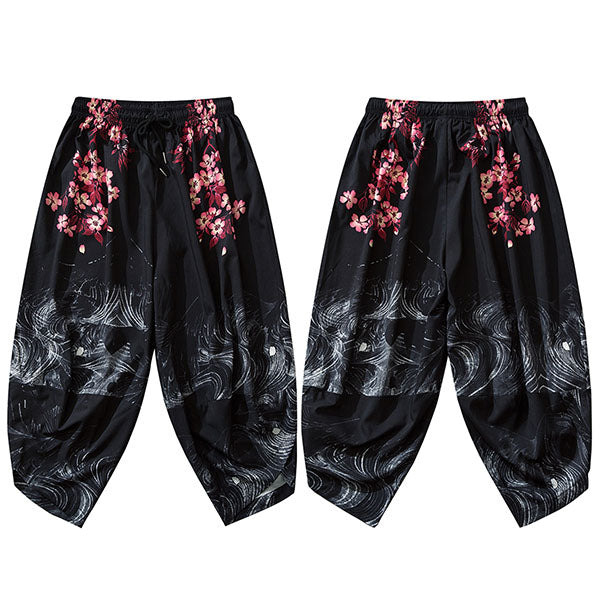 2023 Hip Hop Japanese Sweatpants Joggers Mens Streetwear Harajuku Floral Printed Baggy Pants Casual Thin Japan Style Trousers