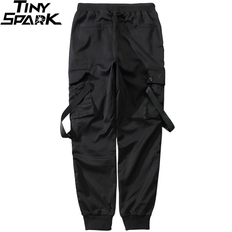 2023 Hip Hop Streetwear Cargo Pants Pocket Men Harajuku Harem Pant Swag Ribbon Joggers Pants Black Hiphop Sweatpants High Street