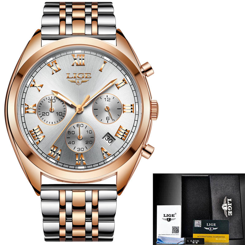 2023 Lige Watches Men Brand Luxury Watch For Men Waterproof Chronograph Quartz Clock Fashion Leather Wristwatch+Box Reloj Hombre