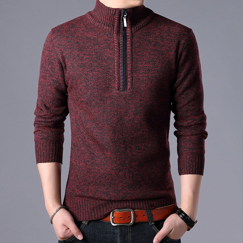 2023 Men'S Sweaters Stand Collar Autumn Winter Warm Cashmere Wool Zipper Pullover Sweaters Man Casual Knitwear Slim Fit Tops Men