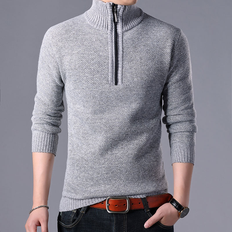 2023 Men'S Sweaters Stand Collar Autumn Winter Warm Cashmere Wool Zipper Pullover Sweaters Man Casual Knitwear Slim Fit Tops Men