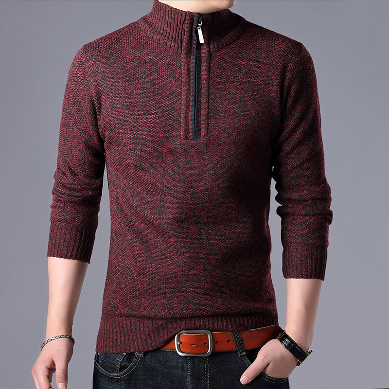 2023 Men'S Sweaters Stand Collar Autumn Winter Warm Cashmere Wool Zipper Pullover Sweaters Man Casual Knitwear Slim Fit Tops Men
