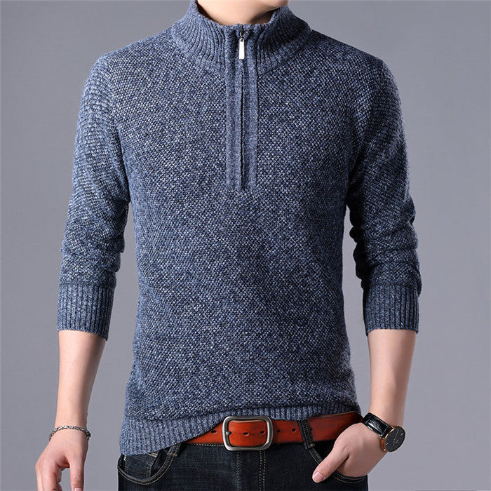 2023 Men'S Sweaters Stand Collar Autumn Winter Warm Cashmere Wool Zipper Pullover Sweaters Man Casual Knitwear Slim Fit Tops Men