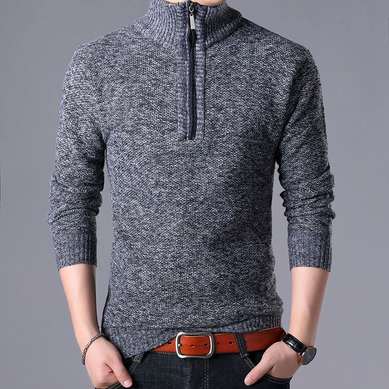 2023 Men'S Sweaters Stand Collar Autumn Winter Warm Cashmere Wool Zipper Pullover Sweaters Man Casual Knitwear Slim Fit Tops Men