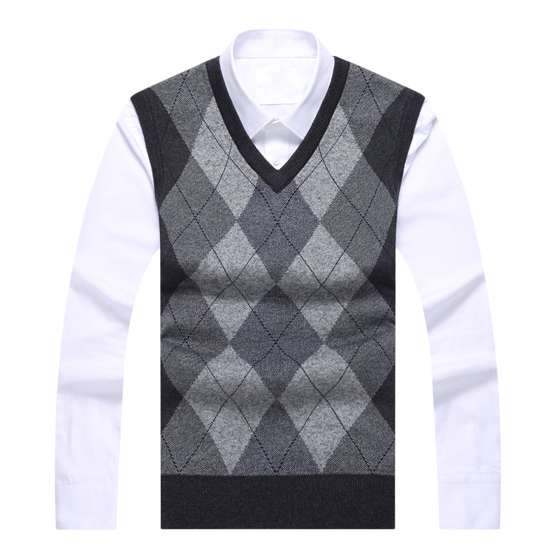 2023 New Fashion Brand Sweater For Mens Pullovers Plaid Slim Fit Jumpers Knitred Vest Autumn Korean Style  Casual Men Clothes