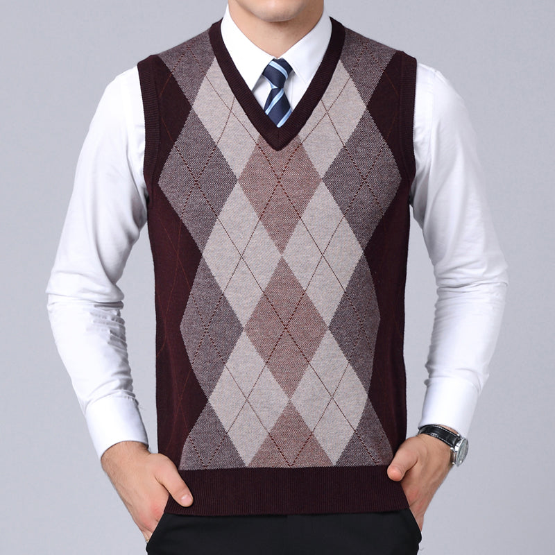 2023 New Fashion Brand Sweater For Mens Pullovers Plaid Slim Fit Jumpers Knitred Vest Autumn Korean Style  Casual Men Clothes