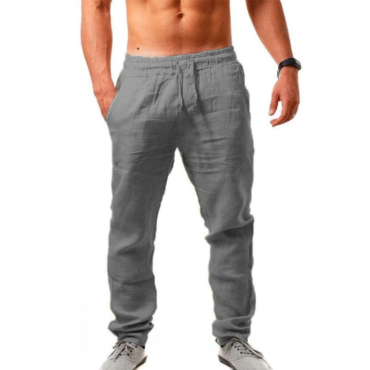 2023 New Men'S Cotton Linen Pants Male Summer Breathable Solid Color Linen Trousers Fitness Streetwear M-3Xl