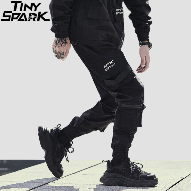 2023 Streetwear Hip Hip Cargo Pants Joggers Side Pockets Harajuku Men Baggy Trousers Hiphop Joggers Pants Black Street Wear