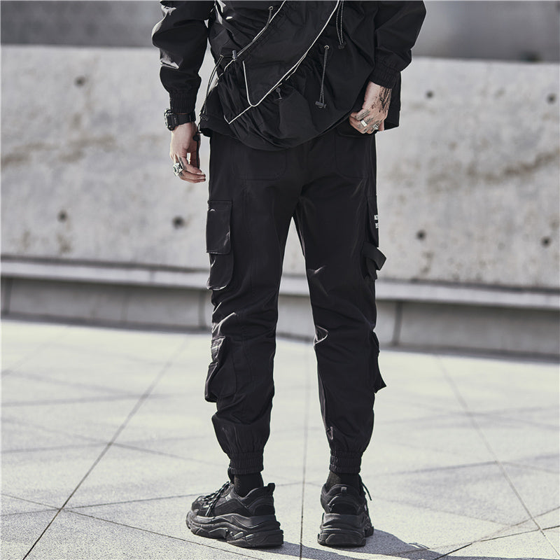 2023 Streetwear Hip Hip Cargo Pants Joggers Side Pockets Harajuku Men Baggy Trousers Hiphop Joggers Pants Black Street Wear