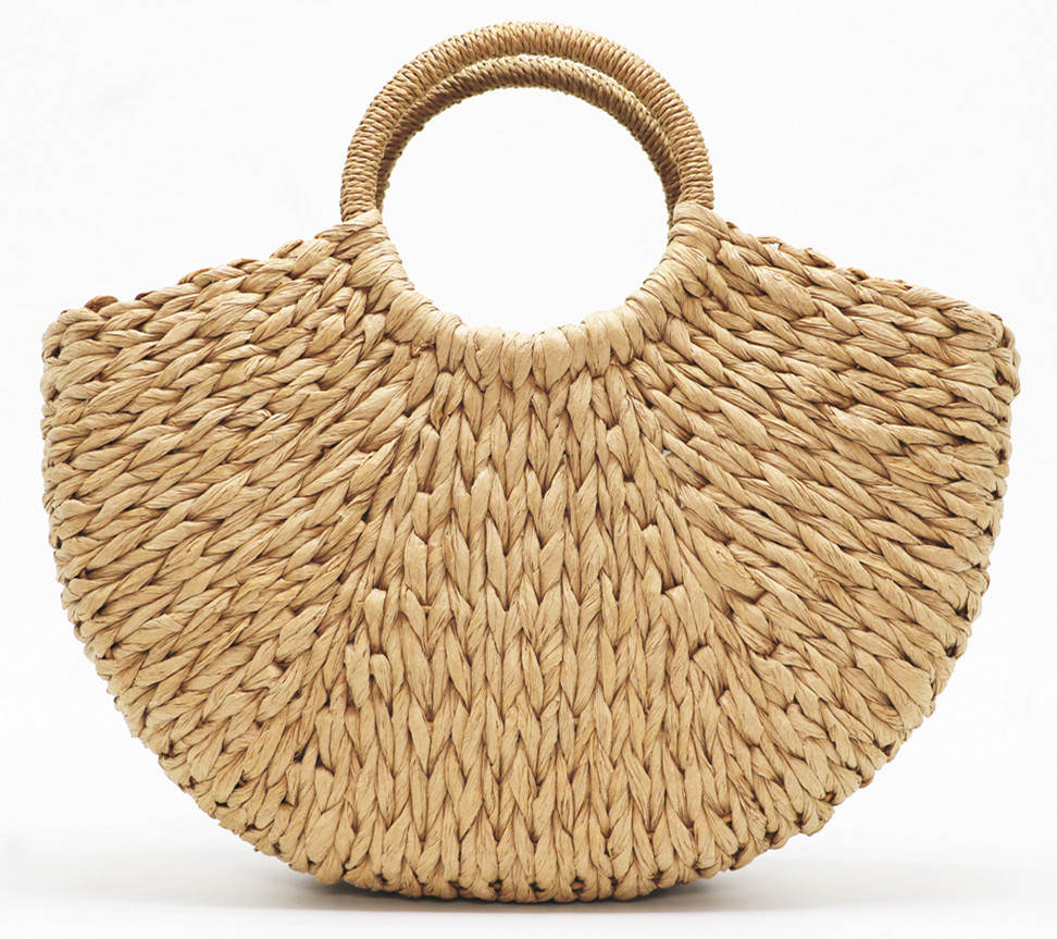 2023 New Handmade Bag Women Pompon Beach Weaving Ladies Paper Straw Bag Wrapped Beach Bag Moon Shaped Bag