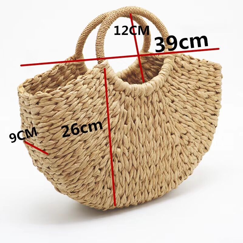 2023 New Handmade Bag Women Pompon Beach Weaving Ladies Paper Straw Bag Wrapped Beach Bag Moon Shaped Bag