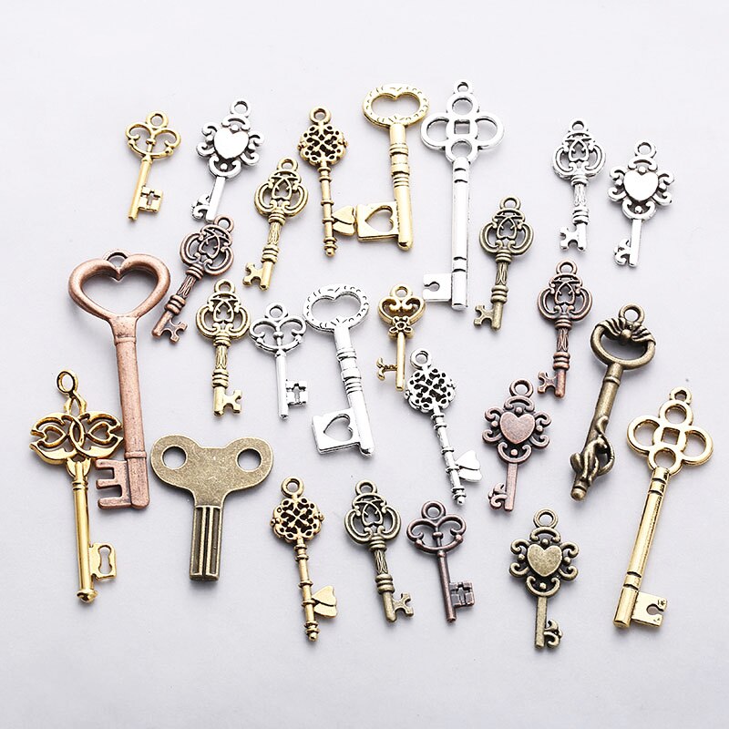 20Pcs Steampunk Mixed Keys Charms Vintage Bronze Metal Zinc Alloy For Fine Trendy Mixed Pendant Charms Making