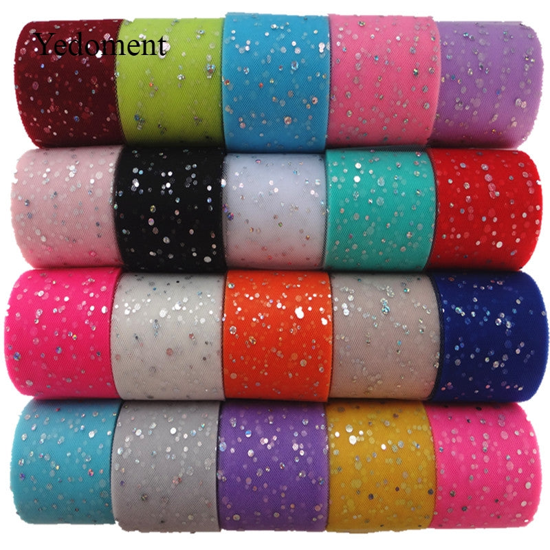 25Yards/Roll 6.5Cm Glitter Sequin Tulle Roll Wedding Decoration Tulle Fabric Tutu Dress Diy Organza Baby Shower Party Supplies