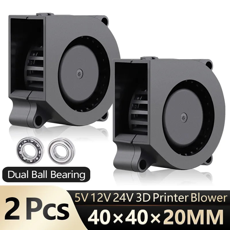 2Pcs Gdstime 40Mm 3D Printer Blower Fan 40Mm X 40Mm X 20Mm  4020 Turbo Blower Dc 24V 12V 5V Dual Ball Bearings Cooling Fans 4Cm