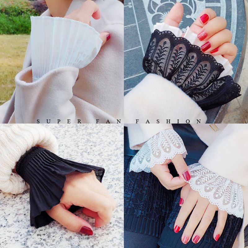 2Pcs/Pair 4 Styles Women Girls Fake Flare Sleeves Floral Lace Pleated Ruched False Cuffs Sweater Blouse Apparel Wrist Warmers