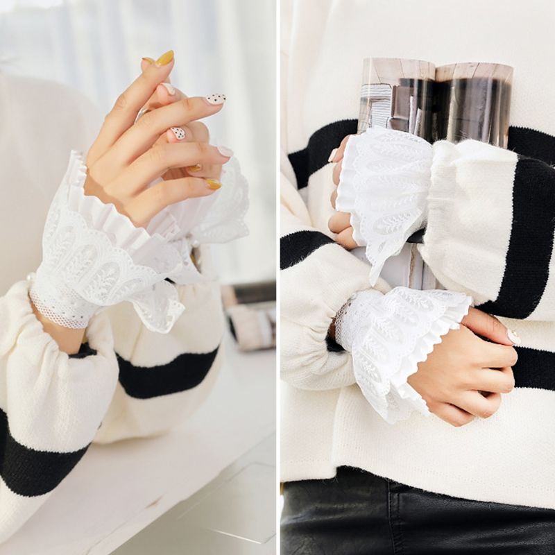 2Pcs/Pair 4 Styles Women Girls Fake Flare Sleeves Floral Lace Pleated Ruched False Cuffs Sweater Blouse Apparel Wrist Warmers