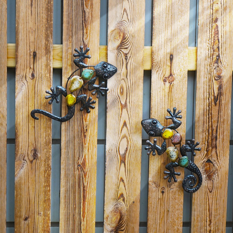 2Pcs Small Metal Gecko Wall Artwork For Home And Garden Decoration Outdoor Statues Accessories Sculptures Animal Brother