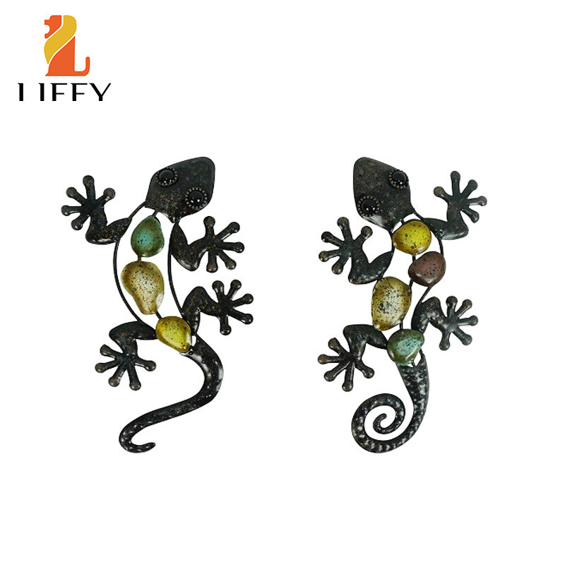 2Pcs Small Metal Gecko Wall Artwork For Home And Garden Decoration Outdoor Statues Accessories Sculptures Animal Brother