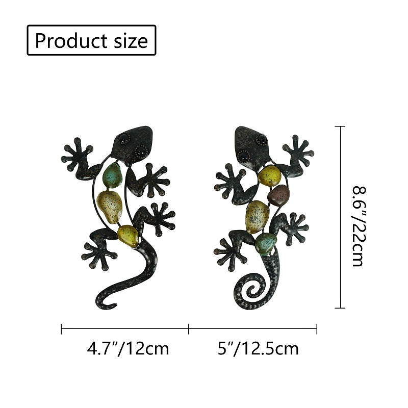 2Pcs Small Metal Gecko Wall Artwork For Home And Garden Decoration Outdoor Statues Accessories Sculptures Animal Brother