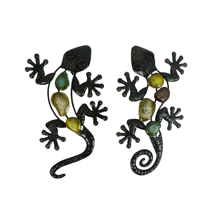 2Pcs Small Metal Gecko Wall Artwork For Home And Garden Decoration Outdoor Statues Accessories Sculptures Animal Brother