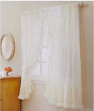 2Pcs Ruffled Hem Lace Voile Curtain Window Screening Bed Mantle,Garden Curtains For Living Room