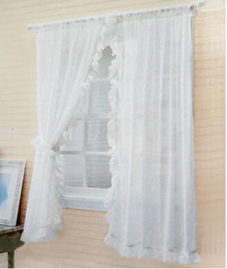 2Pcs Ruffled Hem Lace Voile Curtain Window Screening Bed Mantle,Garden Curtains For Living Room