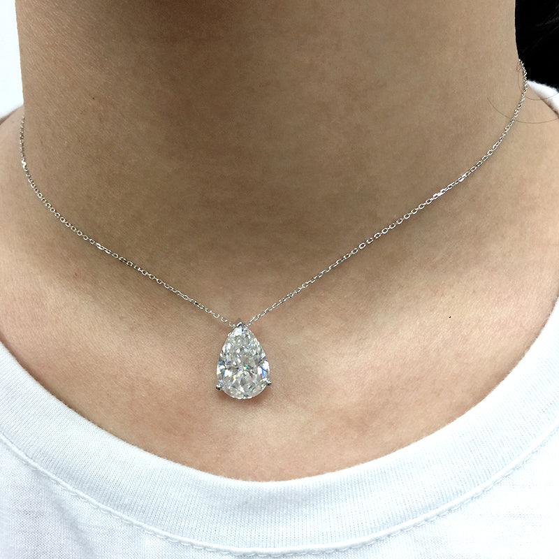 3 Carat Pear White Moissanite 14K White Gold Necklace Pendant Test Positive Moissanite Diamond For Women