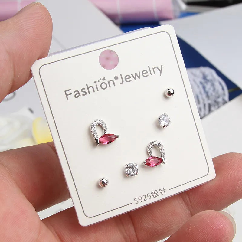 32 Styles 3 Pairs/Set Butterfly Cubic Zirconia Heart Bowknot Stud Earring Set For Women Girls Jewelry Valentine&#39;S Day