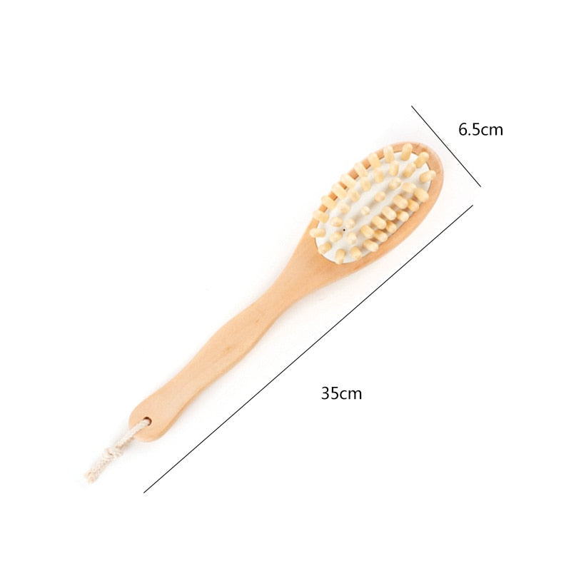 35Cm 2-In-1 Sided Natural Bristles Brush Scrubber Long Handle Wooden Spa Shower Brush Bath Body Massage Brushes Back Easy Clean