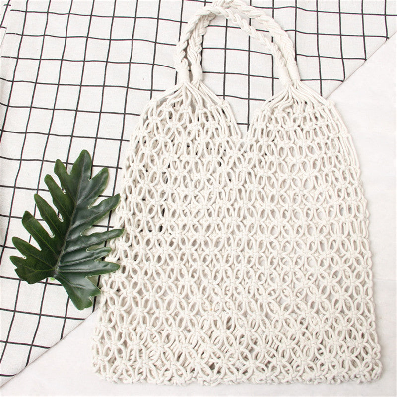35X35Cm Fashion Popular Woven Bag Mesh Rope Weaving Tie Buckle Reticulate Hollow Straw Bag No Lined Net Shoulder Bag