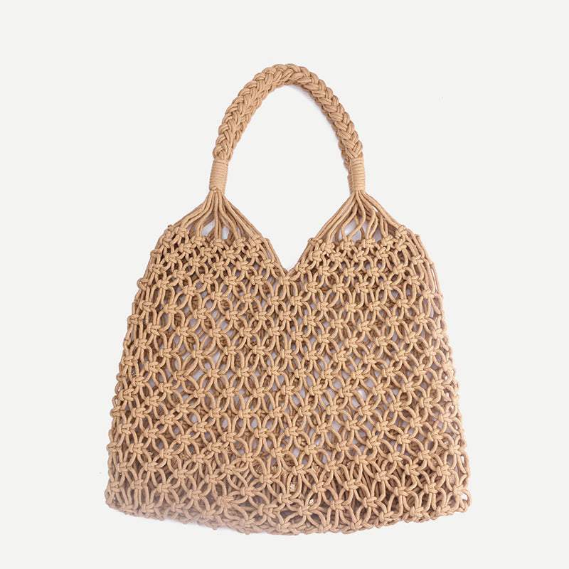 35X35Cm Fashion Popular Woven Bag Mesh Rope Weaving Tie Buckle Reticulate Hollow Straw Bag No Lined Net Shoulder Bag