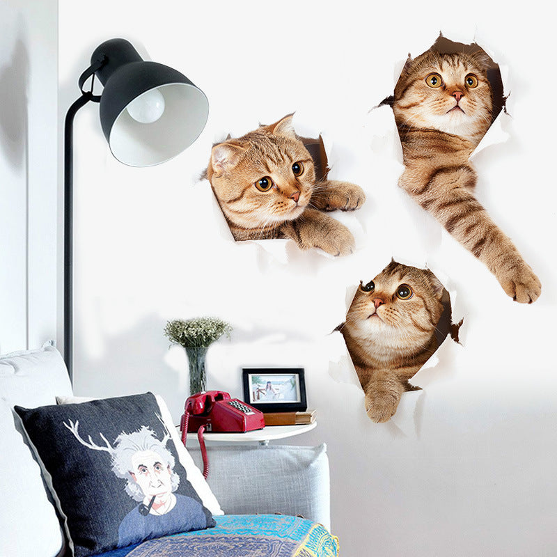 3D Cat Wall Sticker Hole View Vivid Living Room Home Decor Wall Decals Cat Wall Sticker Cute Cat Poster Sticker Free Shipping