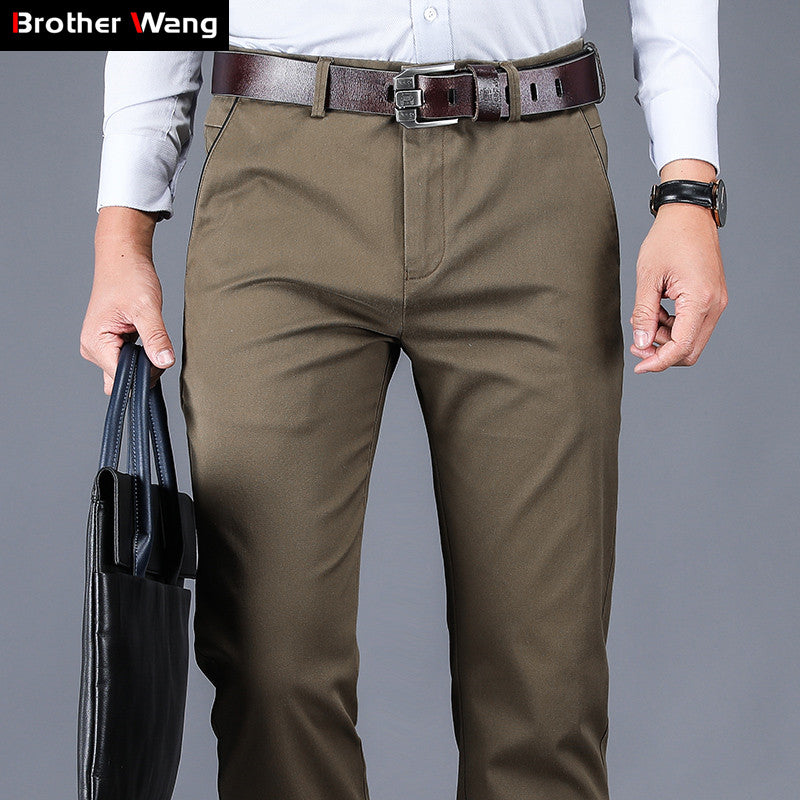 4 Colors 98% Cotton Casual Pants Men 2022 New Classic Style Straight Loose High Waist Elastic Trousers Male Brand Clothes