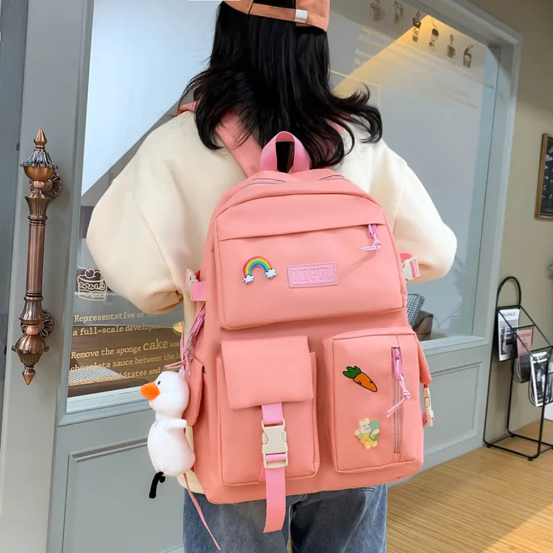 4 Piece Set Backpacks New Fashion School Bags For Teenage Girls Canvas Travel Women Backpack Female Student Shoulder Bag
