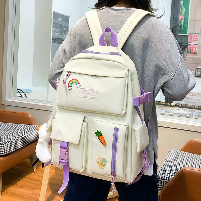 4 Piece Set Backpacks New Fashion School Bags For Teenage Girls Canvas Travel Women Backpack Female Student Shoulder Bag