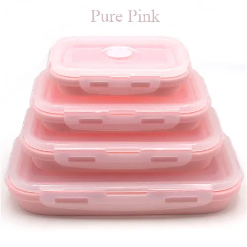 4 Pcs Silicone Lunch Box Portable Bowl Colorful Folding Food Container Lunchbox 350/500/800/1200Ml Eco-Friendly