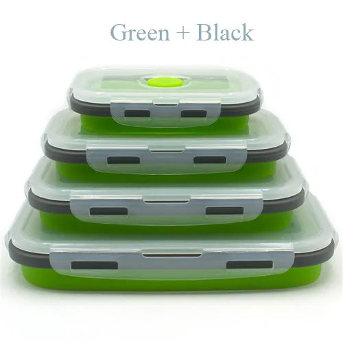 4 Pcs Silicone Lunch Box Portable Bowl Colorful Folding Food Container Lunchbox 350/500/800/1200Ml Eco-Friendly