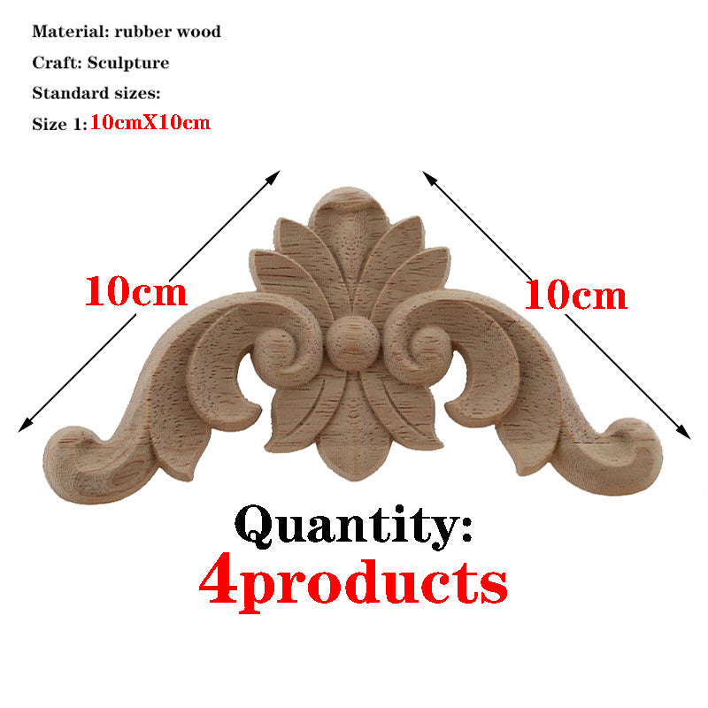 4Pcs Decoration Accessories Solid Wood Applique Carved Mouldings Woodcarving Furniture Vintage Home Horn Flower New Carving