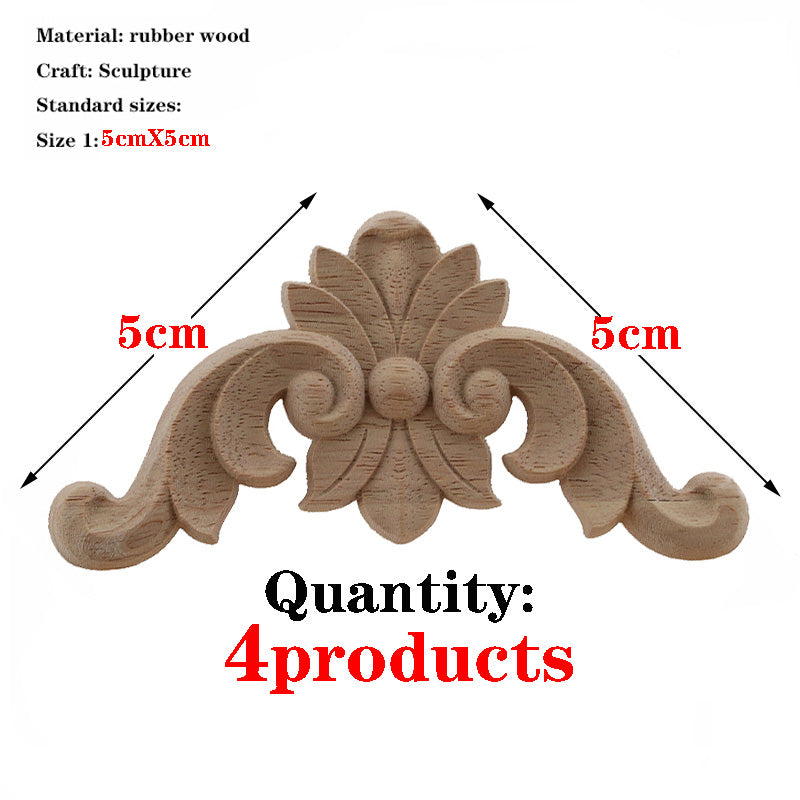 4Pcs Decoration Accessories Solid Wood Applique Carved Mouldings Woodcarving Furniture Vintage Home Horn Flower New Carving