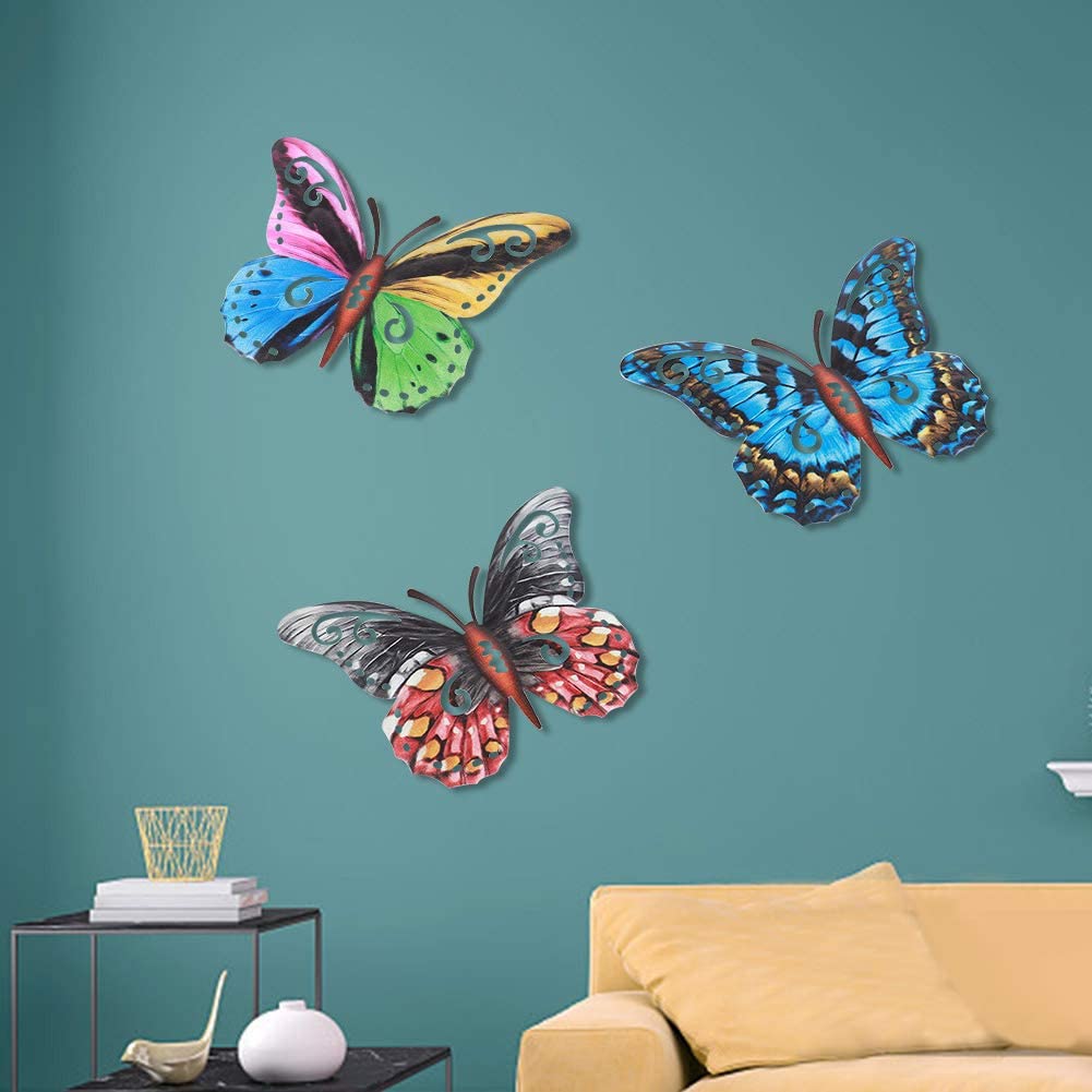 4Pcs Metal Butterfly Wall Decoration Hanging Sculpture Wall Artwork Garden Decoration Miniaturas Animal Outdoor Statues For Yard
