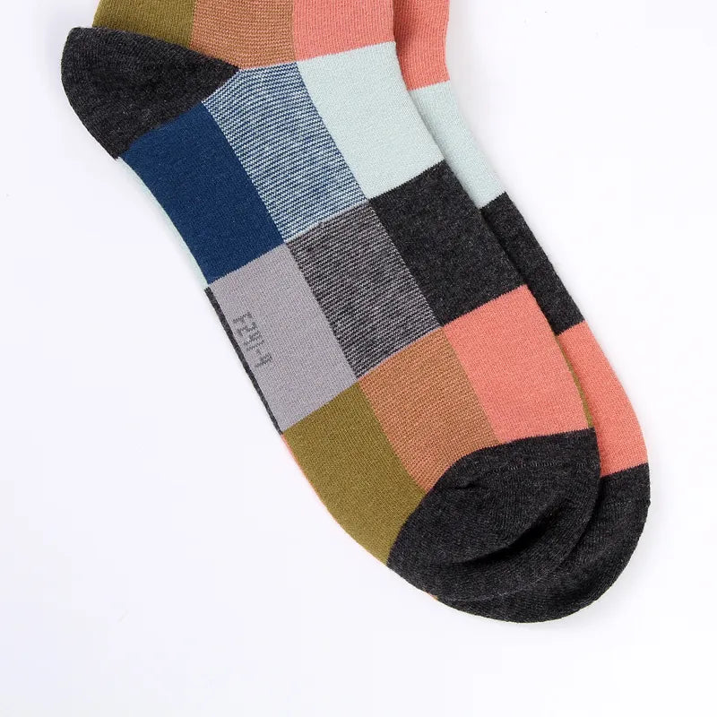 5 Pairs/Lot Combed Cotton Men&#39;S Socks Compression Socks Fashion Colorful Square Happy Dress Socks Men Size 39-45