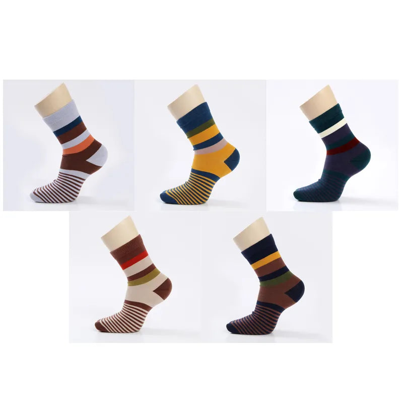 5 Pairs/Lot Combed Cotton Men&#39;S Socks Compression Socks Fashion Colorful Square Happy Dress Socks Men Size 39-45