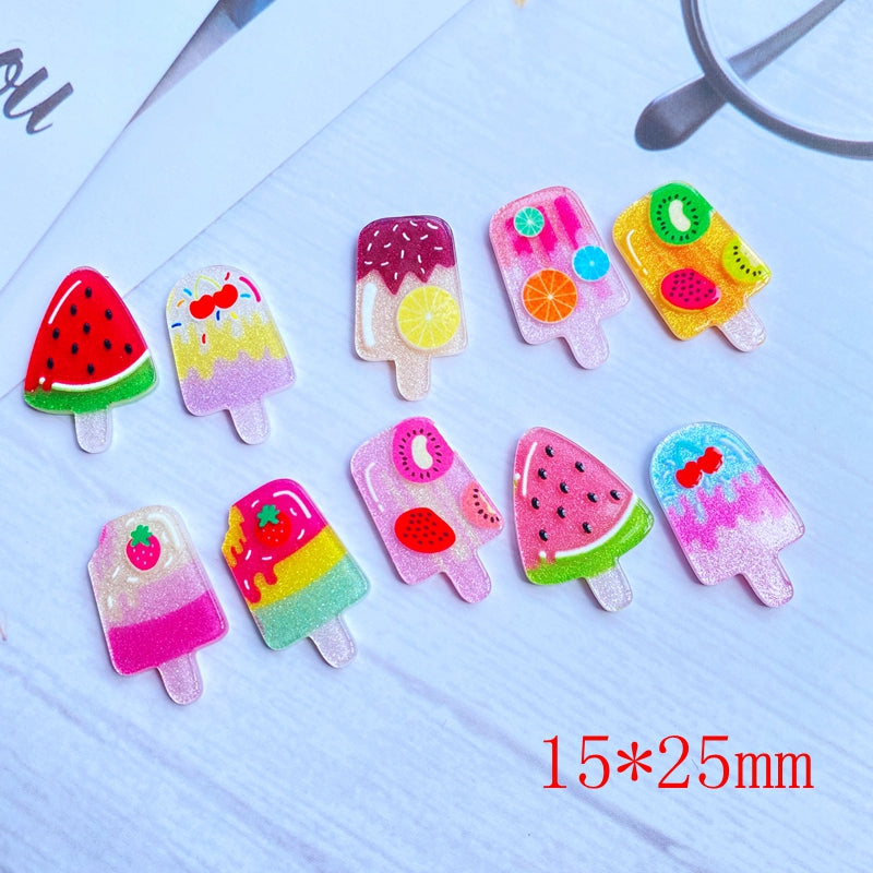 50Pcs/Lot Cute Mixed Shiny Mini Ice Cream Flatback Acrylic Kawaii Scrapbooking Embellishments Diy Accessories E50