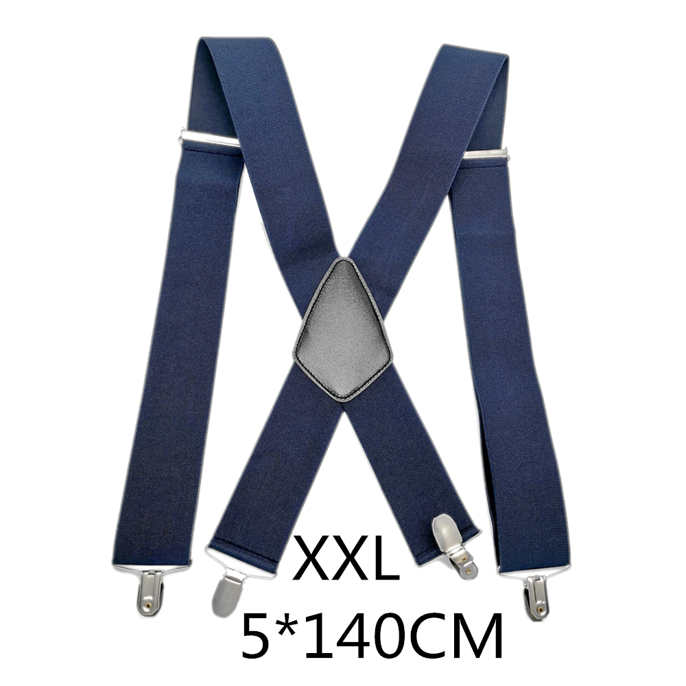 50Mm Wide Elastic Adjustable Men Suspenders X Back Suspender Leather Cross 4 Strong Protect Clips Hold Up Pants Worker Braces