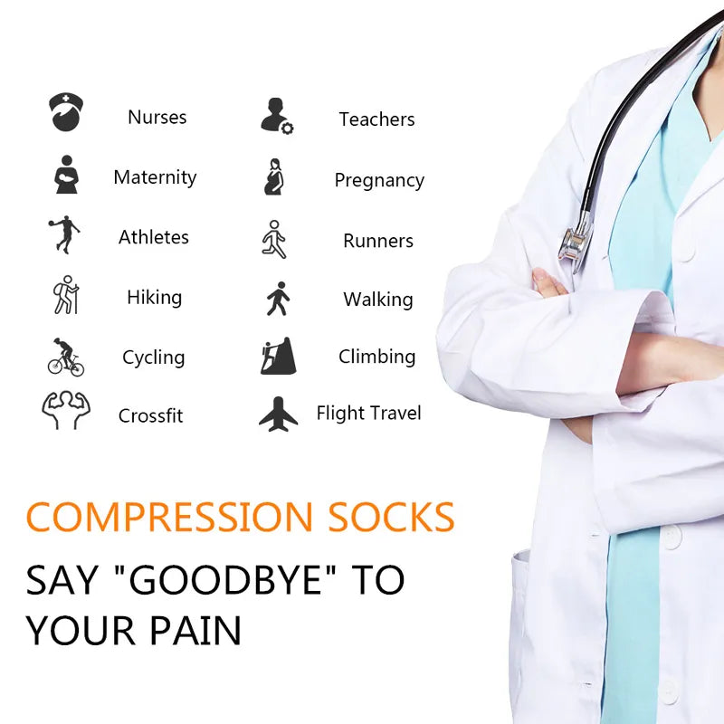 58 Styles Quality Unisex Compression Stockings Cycling Socks Fit Medical Edema, Diabetes, Varicose Veins, Running Marathon Socks