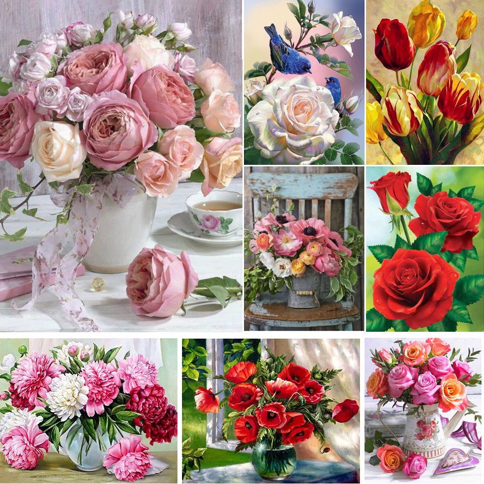 5D Diy Diamond Painting Flowers Rose In Vase Cross Stitch Kit Full Drill Embroidery Mosaic Art Picture Of Rhinestones Decor Gift