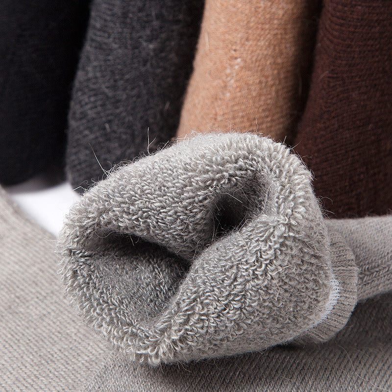 5Pairs/Lot Men'S Wool Socks Winter Casual Thick Warm Winter Men'S Simple Solid Color Socks Male High Quality