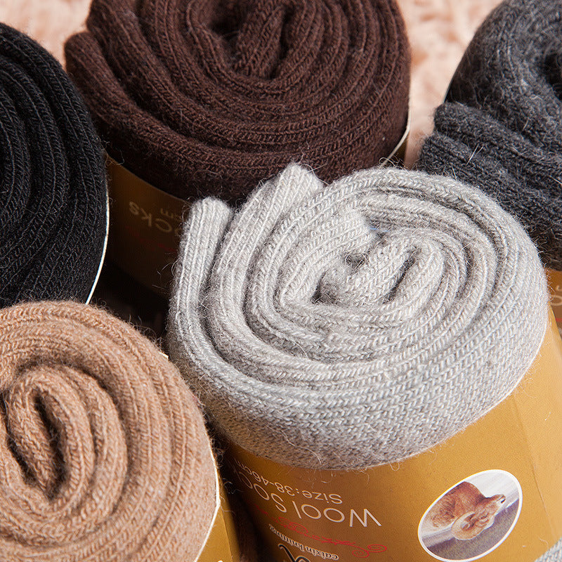 5Pairs/Lot Men'S Wool Socks Winter Casual Thick Warm Winter Men'S Simple Solid Color Socks Male High Quality